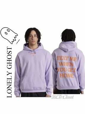 LONELY GHOST Lilac Hoodie Orange Text Me When You get Home Sz XL Sold Out Rare
